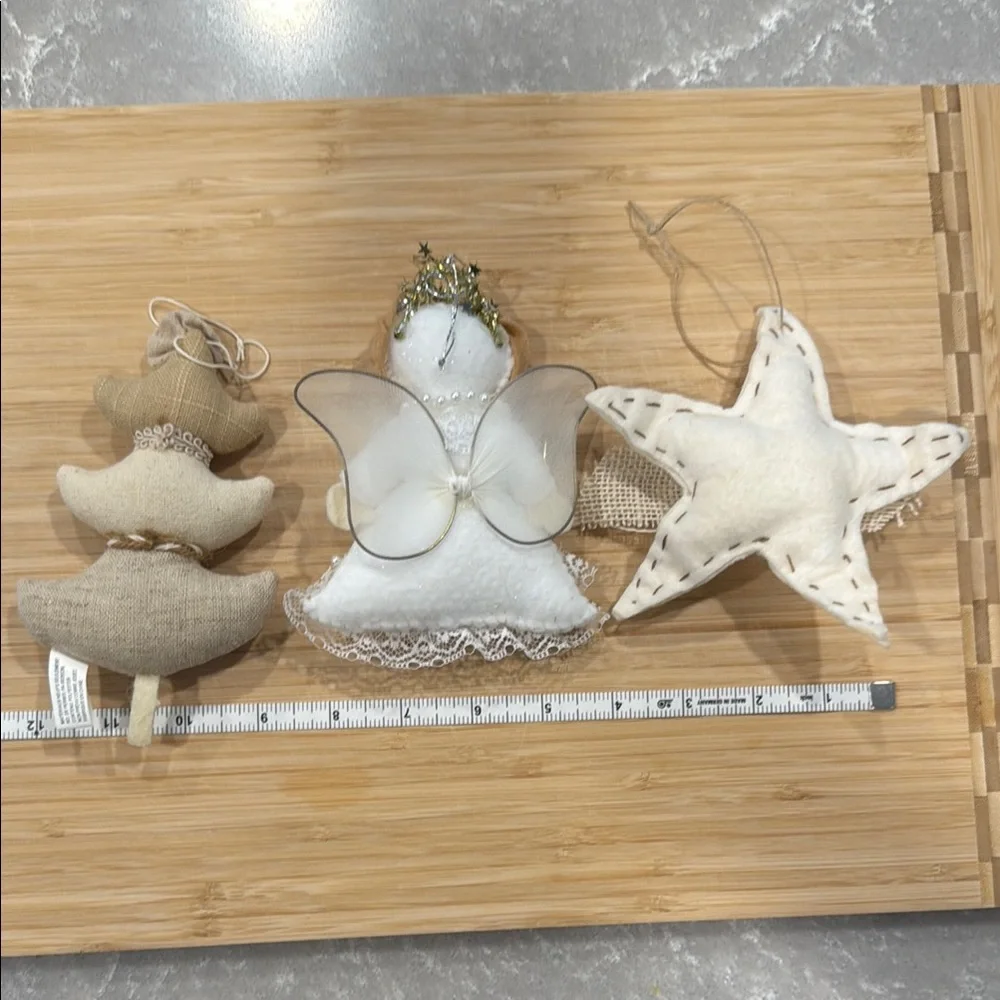 Felt Angel Tree Star Ornament Set - White Brown Gold and Tan NWOT